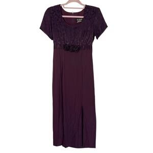 Be Smart Purple Eggplant Short Sleeve Empire Waist Maxi Event Dress Size 6